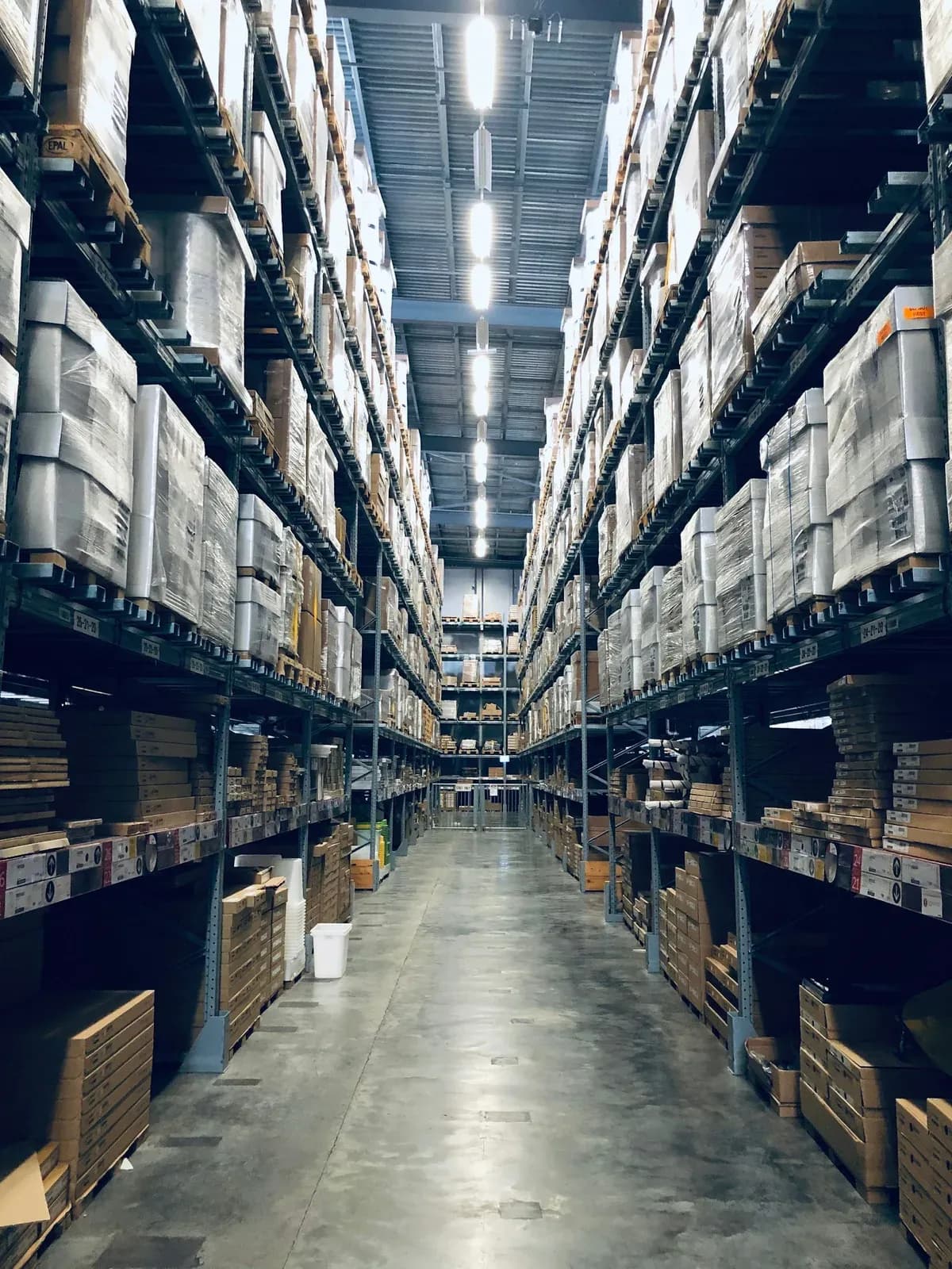 Warehouse aisle with organised stock